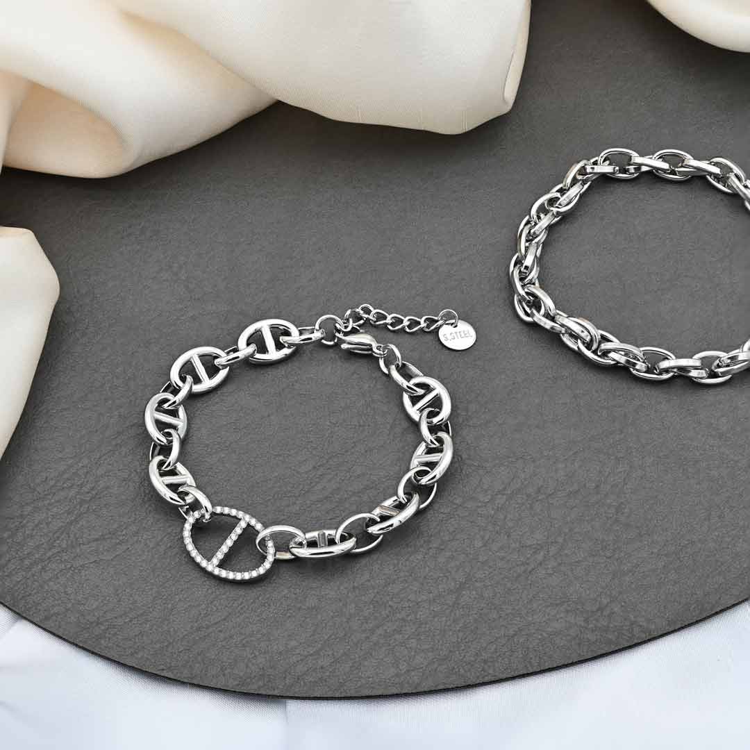 ΣΕΤ ΑΠΟ 2 ΑΤΣΑΛΙΝΑ ΒΡΑΧΙΟΛΙΑ ΣΕ ΑΣΗΜΙ ΧΡΩΜΑ THE STEEL CHOICE (BSET0006PA)